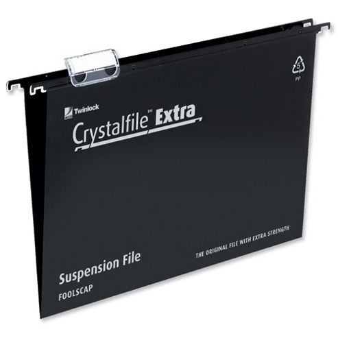 Image of Rexel Crystalfile Extra Suspension File Polypropylene 15mm Foolscap Black Ref 3000080 [pack 25]