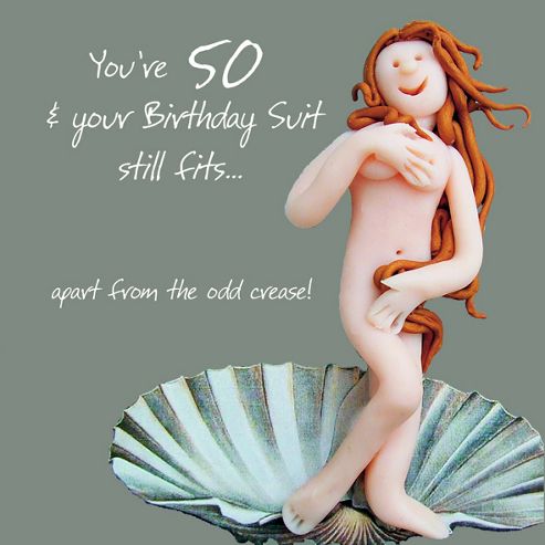 Image of Holy Mackerel Happy 50th Birthday. Birthday Suit Still Fits Greetings Card
