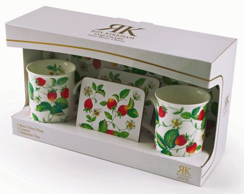 Image of Roy Kirkham Alpine Strawberry Twin Mug, Coaster & Tray Set