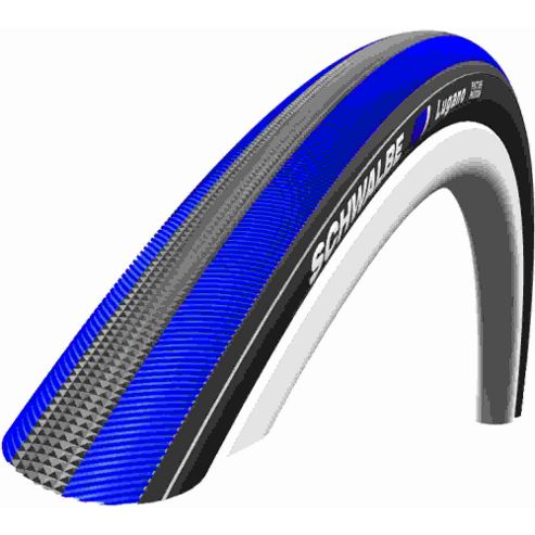 Image of Schwalbe Lugano Tyre: 700c X 23mm Blue Stripes Wired. Hs 384, 23-622, Active Line, Kevlar Guard