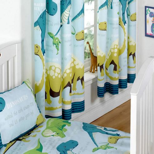 Image of Dinosaur Facts Curtains 54s - Blue - Multi