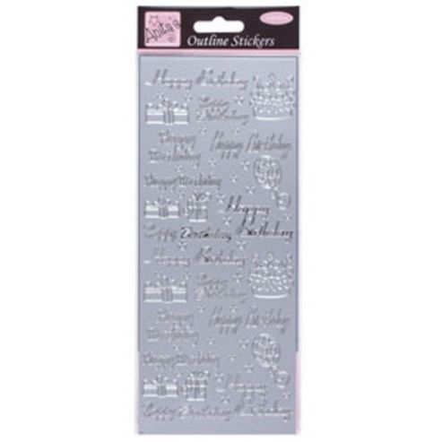 Image of Outline Stickers Happy Birthday Assorted Silver