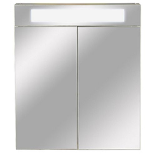Image of View - Double Mirror Bathroom Cabinet / Shaver Socket / Lights - White / Silver