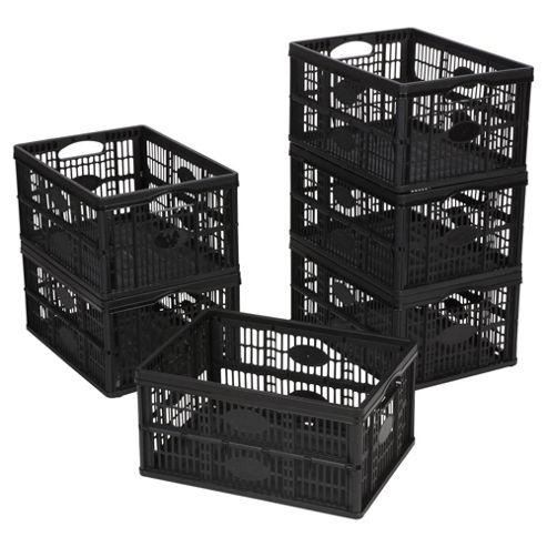 Image of Tesco 32l Plastic Folding Crate, Pack Of 6, Black