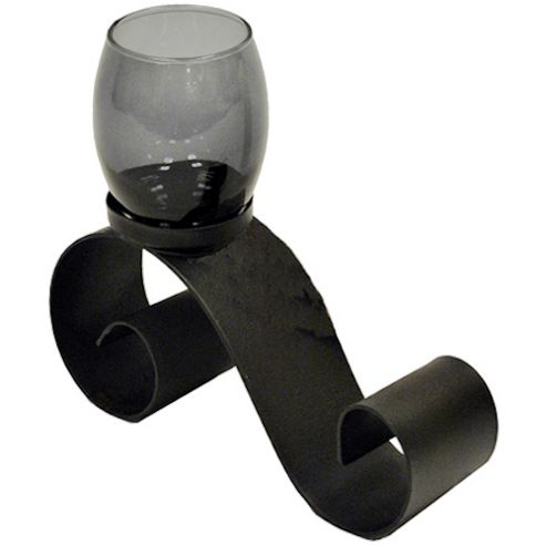 Image of Swirl - Metal And Glass Tea Light Candle Holder - Black / Blue
