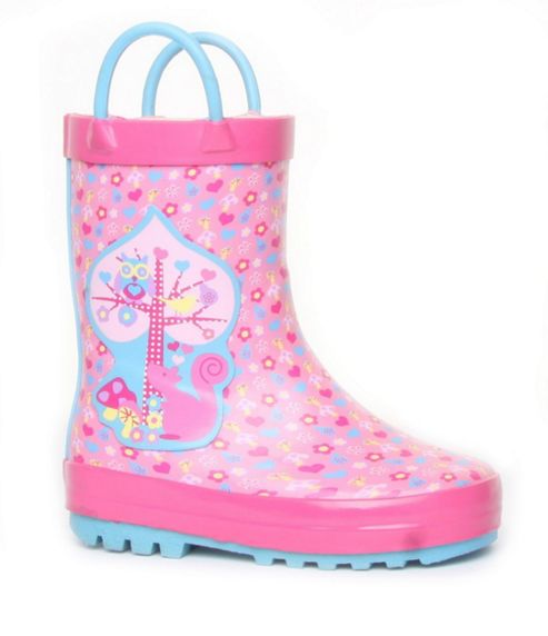 Image of Brantano Girls Animal Tree Handle Pink Wellington Boot - Pink