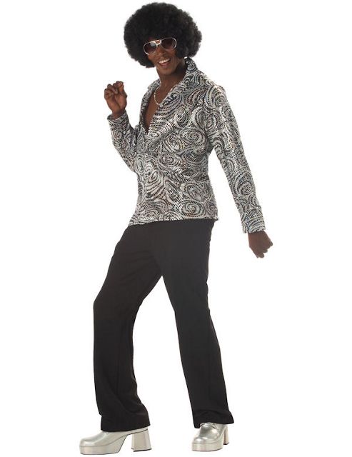 Image of Adult Groovy Disco 70s Shirt With Wig Standard