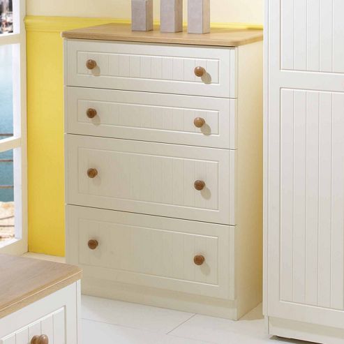 Image of Welcome Furniture Warwick 4 Drawer Deep Chest - Cream With Oak Finishing