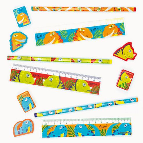 Image of Dinosaurs 4-piece Stationery Sets With All The Essential Items - Ruler, Eraser, Pencil, Sharpener - Pack Of 4