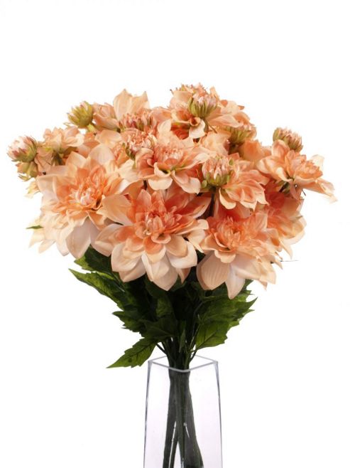 Image of Artificial 70cm Single Stem Multi Headed Peach Dahlias X 12