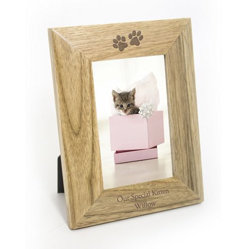 Image of Personalised Paw Prints Wooden Pet Photo Frame