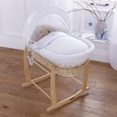 Clair de lune Stardust Natural Wicker Moses Basket - Blue