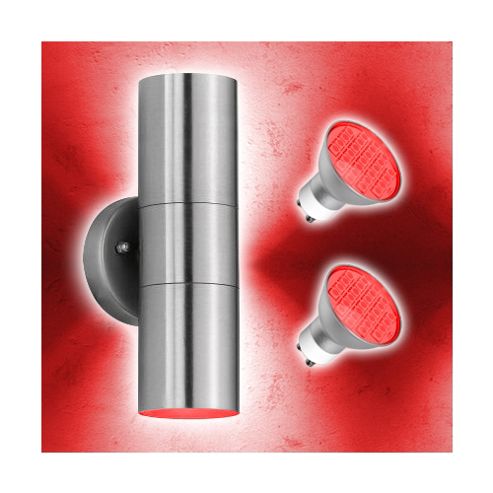 Image of Stainless Steel Up & Down Outdoor Wall Light With Red Led Bulbs