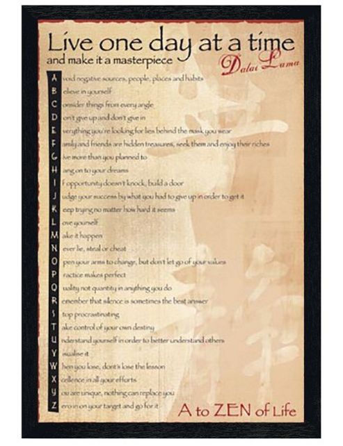 Image of Dalai Lama Black Wooden Framed Live One Day At A Time Poster