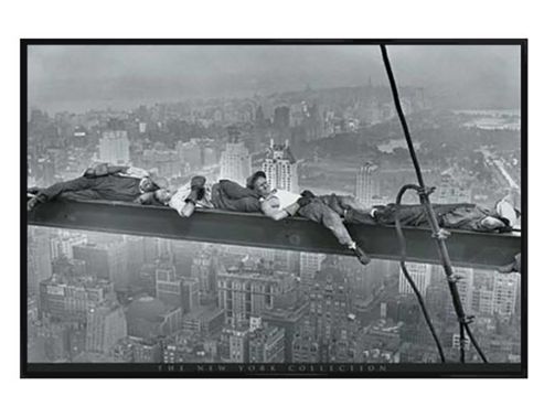 Image of New York City Gloss Black Framed Asleep On A Girder Building Poster