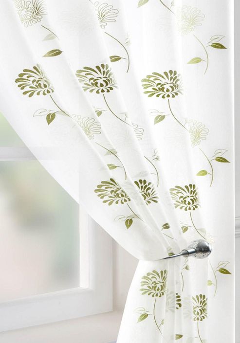 Image of Carnation Voile Curtain Panel - Green