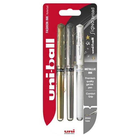 Image of Uni-ball Impact Metallics White, Gold & Silver, 3 Pack