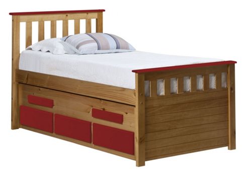 Image of Captains Bergamo Guest Bed 3ft Antique With Red Details