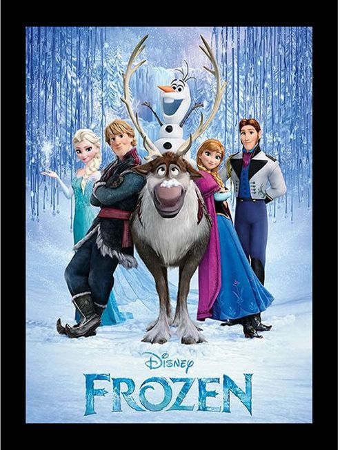 Image of Disney Frozen, Large Framed Poster, Main Cast In Black Frame