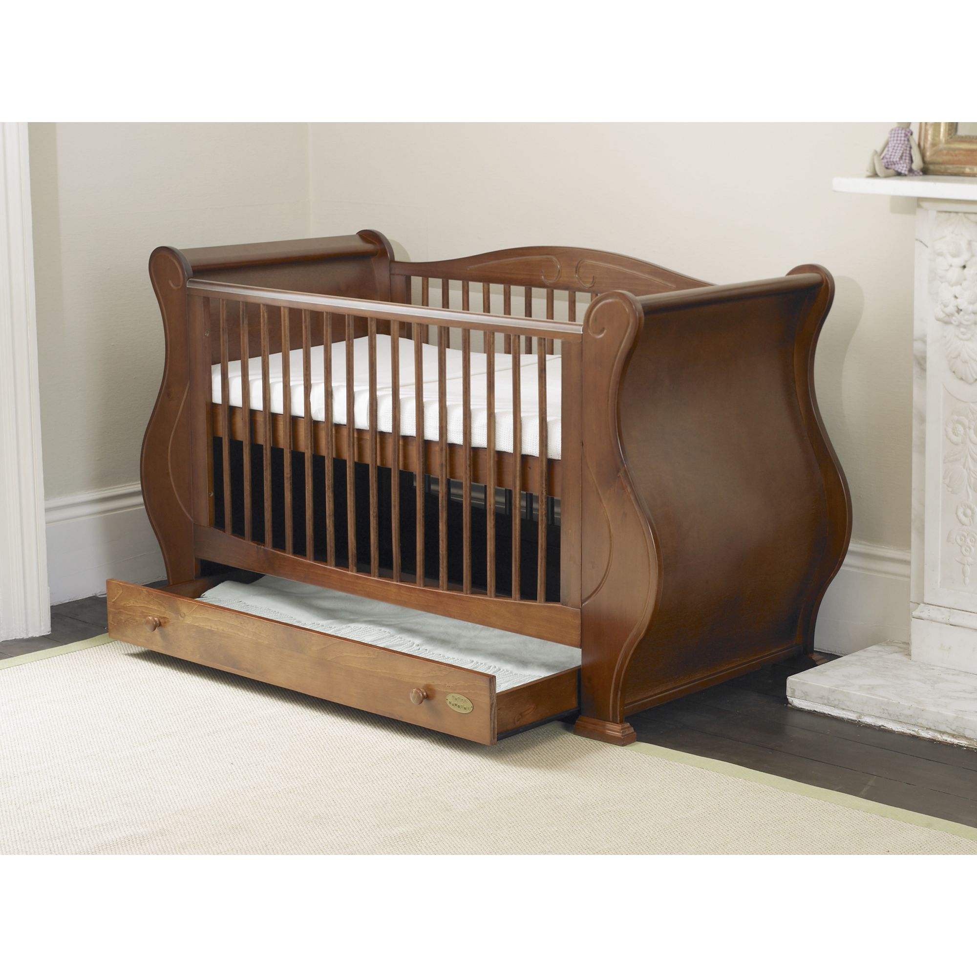 Tutti Bambini Louis Sleigh Cot Bed with Drawer in Walnut at Tesco Direct