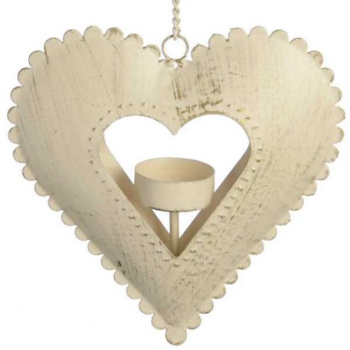 Image of Frenche - Metal Hanging Heart Tea Light Holder - Antique Cream