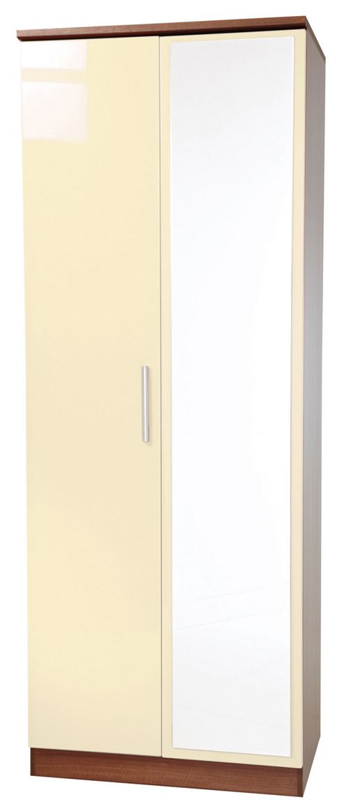 Image of Welcome Furniture Knightsbridge Tall Wardrobe With Mirror - Oak - Cream