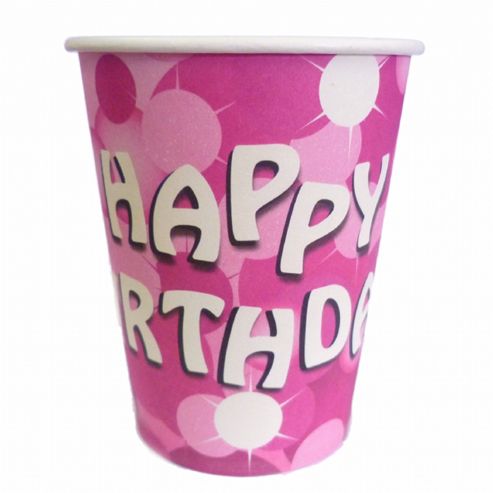Image of Pink Sparkle Happy Birthday Cups - Pack Of 8