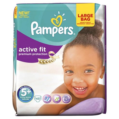 Image of Pampers Active Fit Size 5+ Large Pack - 45 Nappies