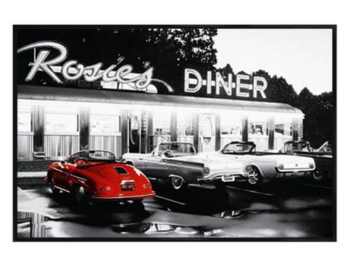 Image of Rosie's Diner Gloss Black Framed Red Car Poster