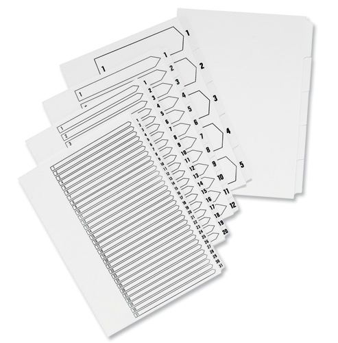 Image of Concord Presentation Index Unpunched White Mylar Tabs 5-part A4 White Ref 75101 [pack 20]