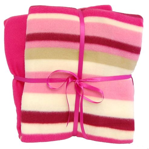 Image of Cozy Time Twin Pack Fleece Blanket - 120cm X 150cm Pink Striped