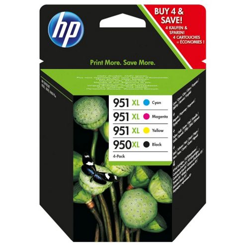 Image of Hp 950xl Black Ink Cartridge + 951xl Cyan, Magenta, Yellow Ink Cartridges (combo Pack)