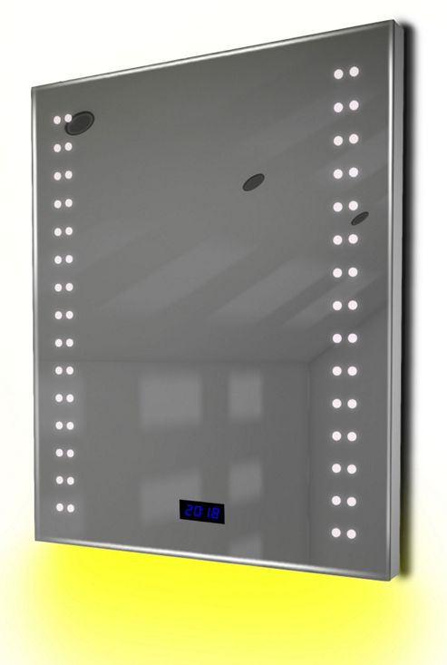 Image of Digital Clock Shaver Bathroom Mirror With Under Lighting, Demist & Sensor K187y