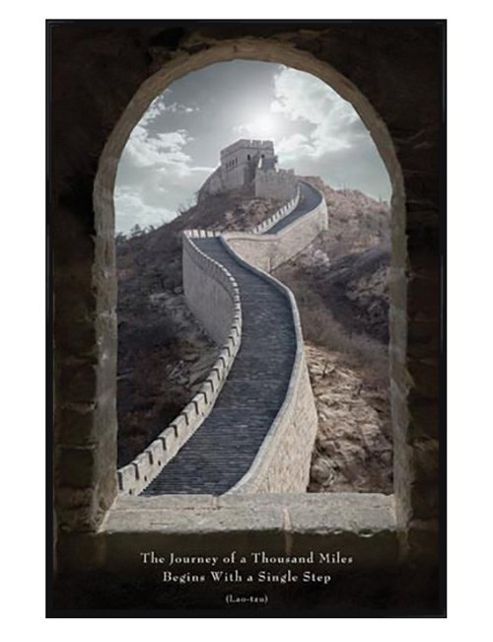 Image of Begins With A Single Step Gloss Black Framed The Journey Of A Thousand Miles Poster