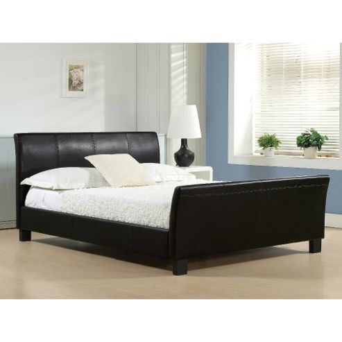 Image of Black Faux Leather Sleigh Style Bed Frame - Double 4ft 6"
