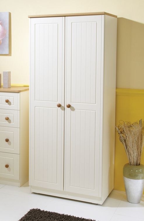 Image of Welcome Furniture Warwick Plain Midi Wardrobe - Cream With Oak Finishing - 127cm H