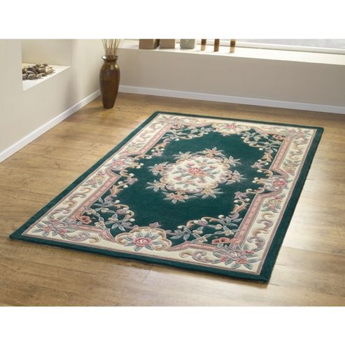 Image of Lotus Premium Aubusson Bottle Green 75x150 Wool Rug