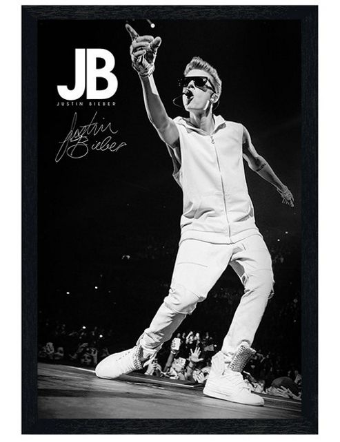 Image of Justin Bieber Black Wooden Framed Live In Black & White Poster