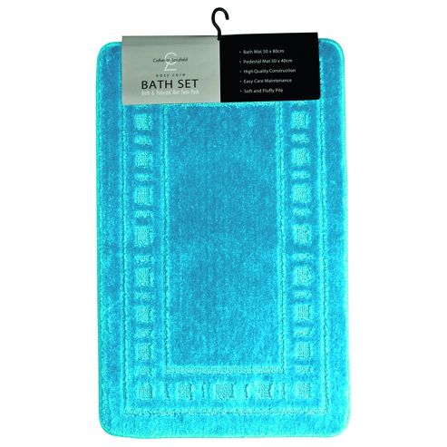 Image of Catherine Lansfield Bathroom Armoni 2 Piece Bath Mat Set - Aqua