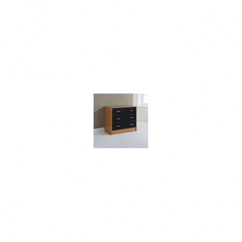 Image of Elements Halden 3 Drawer Chest - Black Gloss / Beech