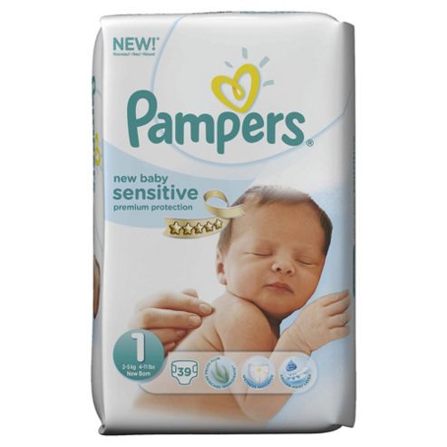 Image of Pampers New Baby Sensitive Size 1 Essential Pack 39 Nappies