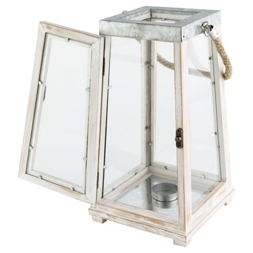 Image of Tesco Tapered Wooden Lantern Whitewash
