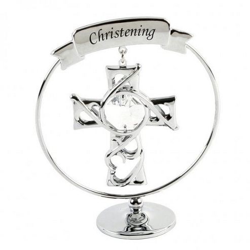 Image of Chrome Plated Circle Ring With Cross - Christening