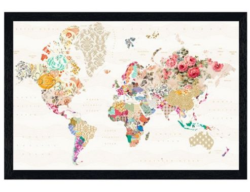 Image of Alternative World Map Black Wooden Framed A World Of Patterns Poster