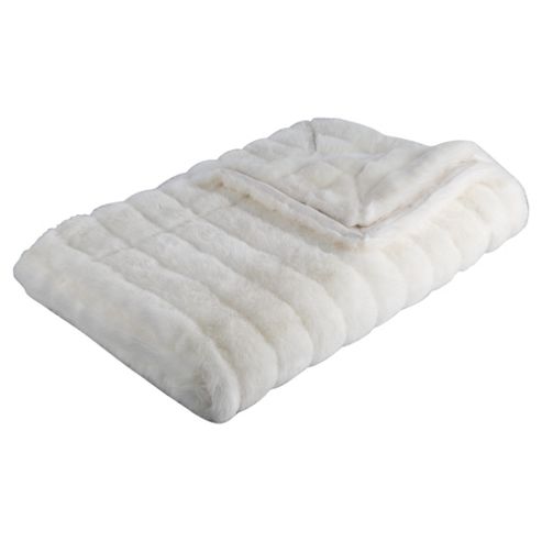 Image of Ribbed White Faux Fur Throw