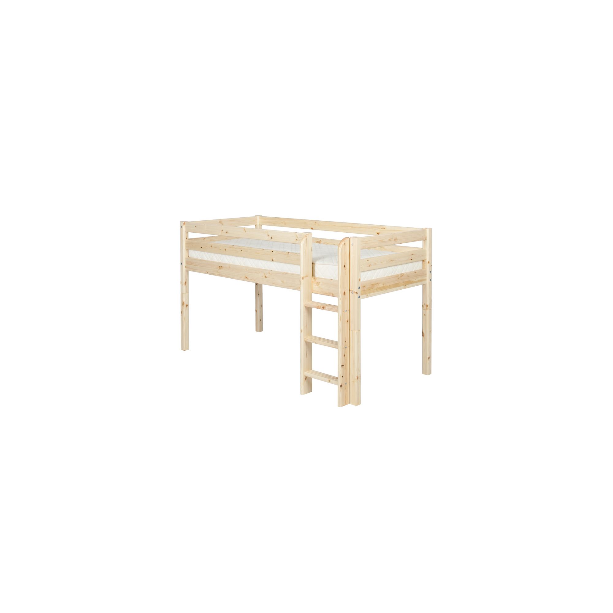 Flexa Classic Mid-High Bed with Straight Ladder - Natural Lacquer at Tescos Direct