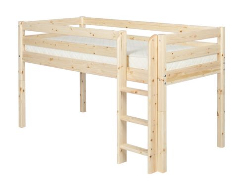 Image of Flexa Classic Mid-high Bed With Straight Ladder - Natural Lacquer