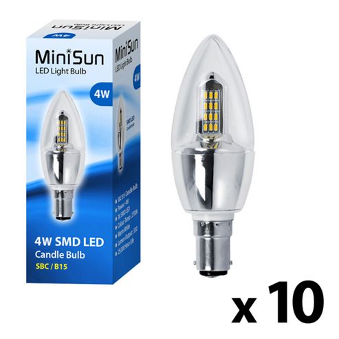 Image of Pack Of Ten Minisun Sbc B15 4w Smd Led Candle Bulbs Warm White