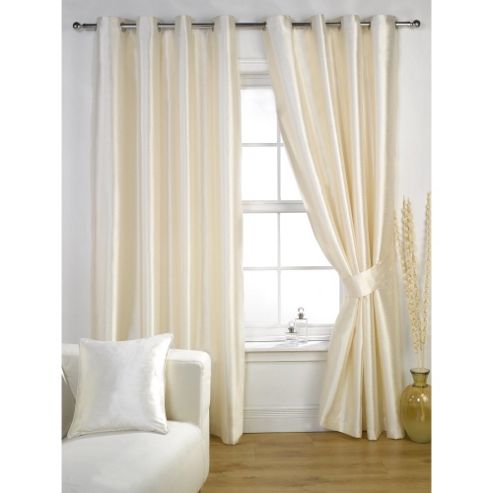 Image of Kliving Ravello Faux Silk Eyelet Lined Curtain 45x90 Inches Cream