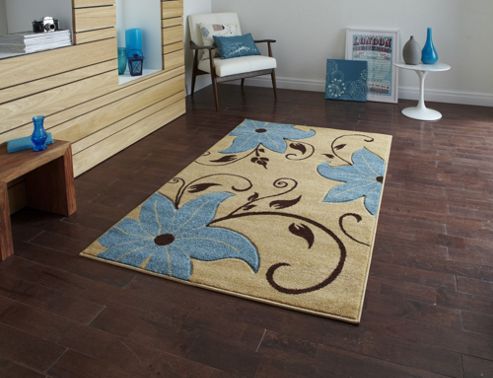 Image of Oriental Carpets & Rugs Verona Oc15 Beige/blue Rug - 120cm X 170cm
